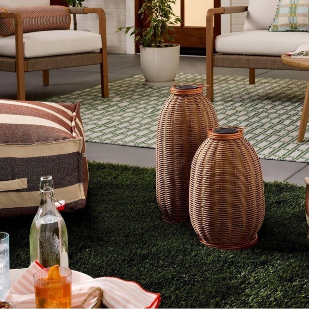 NIB Hearth and Hand 18 inch tall Rattan Brown Woven Lantern